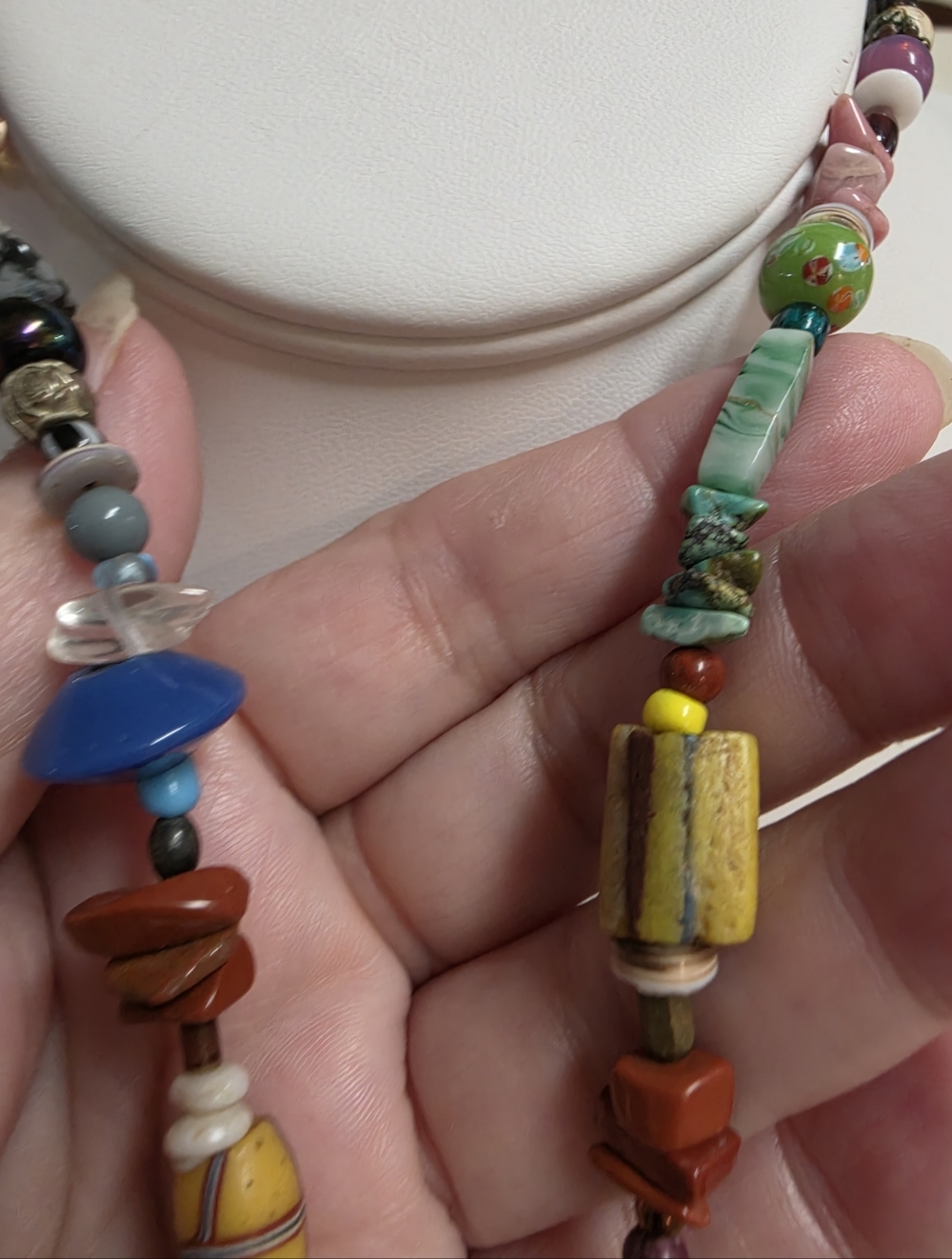Artisan Multi-Color Mixed Glass & Stone Necklace - Picture 3 of 7